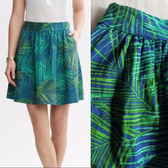 Banana Republic Tropical Leaves Linen Skirt - green blue- size 14 - Picture 4 of 10